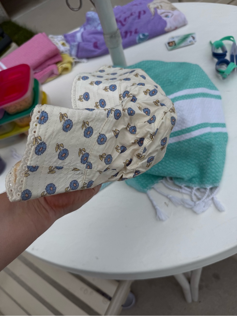Zara Cream Floral Bucket Hat with Blue Print - Picture 7 of 9